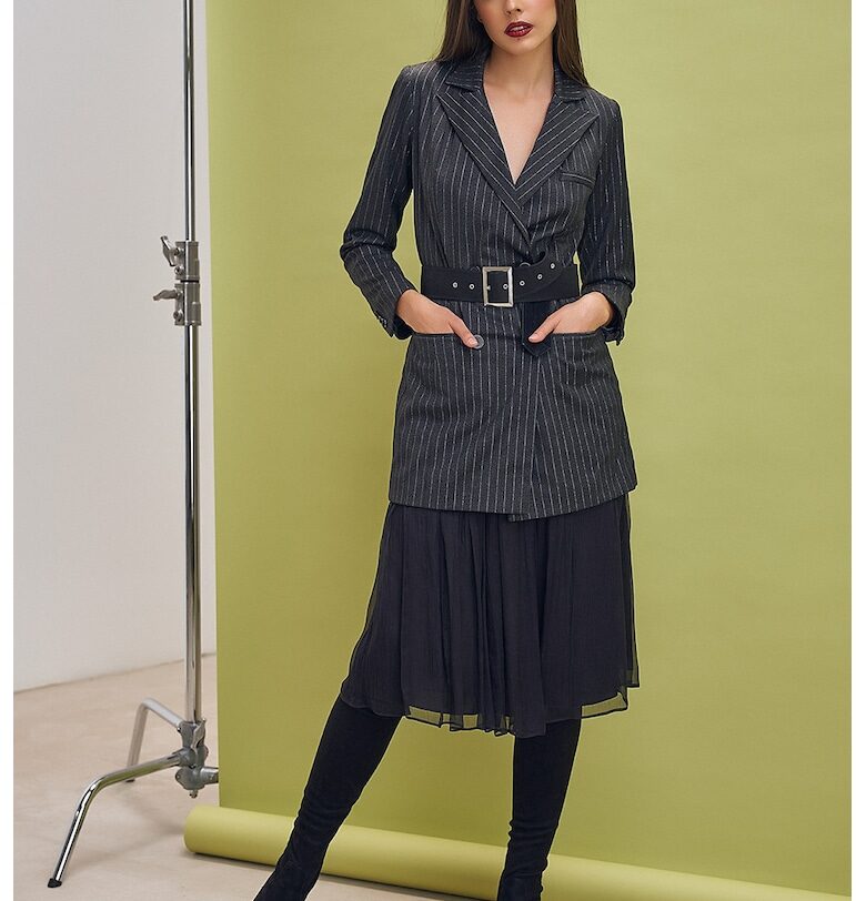 Рокля с висока талия и цепки встрани - Tъмносив AVENUE No29