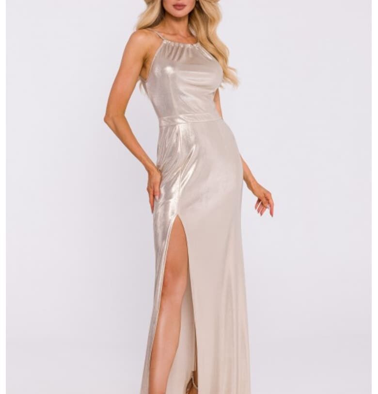 Рокля с висока цепка -  Сребрист - Златист MOE