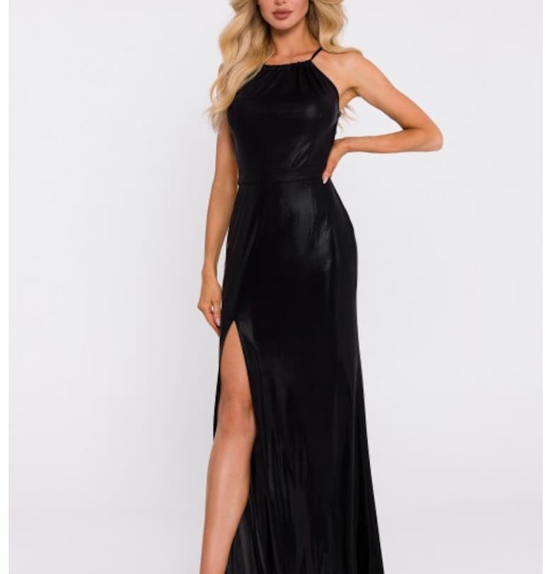 Рокля с висока цепка -  Сребрист - Черен MOE