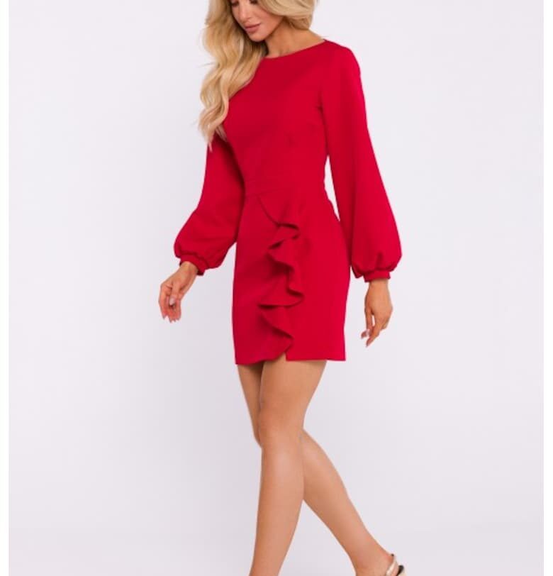 Рокля с волан и изрезка на гърба  Червен MOE