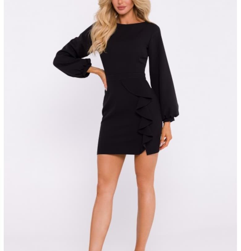 Рокля с волан и изрезка на гърба  Черен MOE