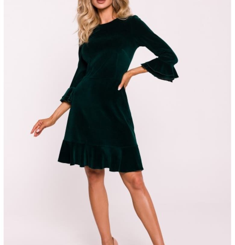 Рокля с волани  Кадифе - Червен - Зелен MOE