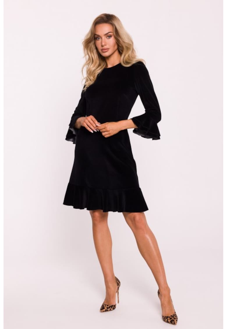 Рокля с волани Кадифе - Червен - Черен MOE