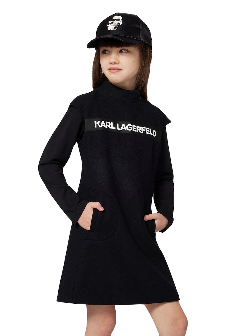 Рокля с вълна и лого - Черен KARL LAGERFELD KIDS