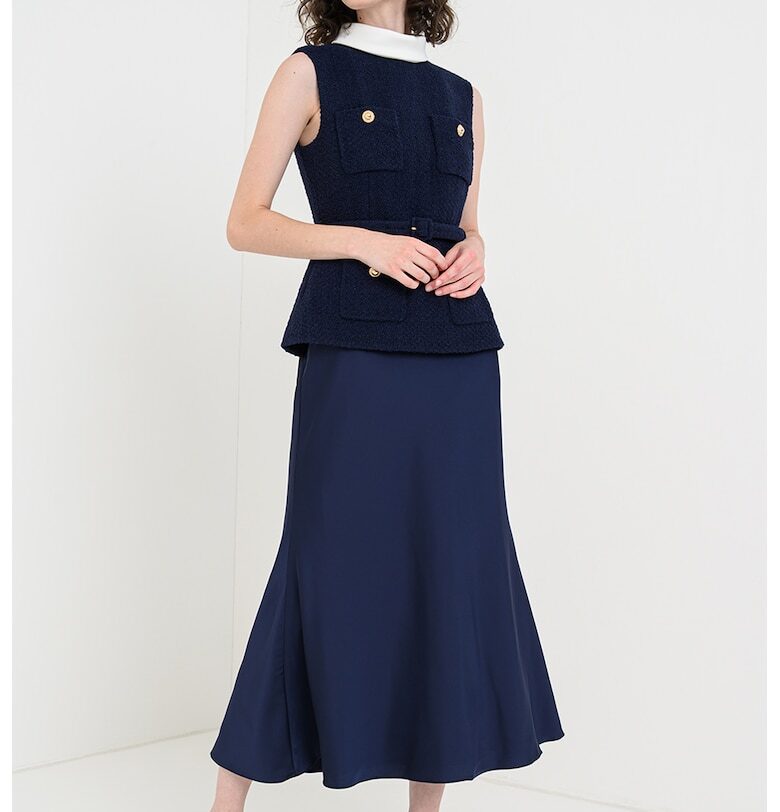 Рокля с вълна с дизайн 2в1 - Тъмносин SELF-PORTRAIT