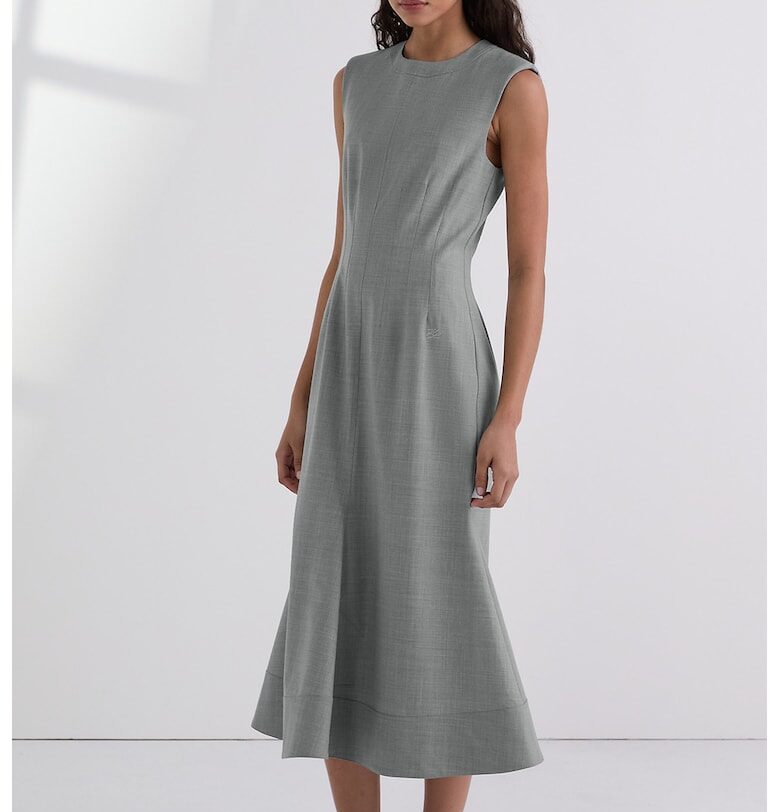 Рокля с вълна - с ръкави - Светло сив Karl Lagerfeld