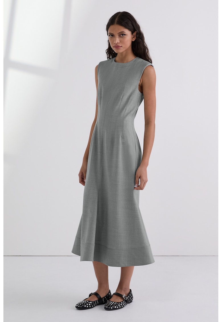 Рокля с вълна - с ръкави - Светло сив Karl Lagerfeld