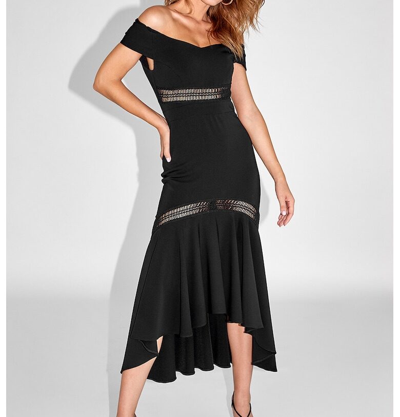 Рокля с голи рамене и асиметричен дизайн - Черен Alina Cernatescu