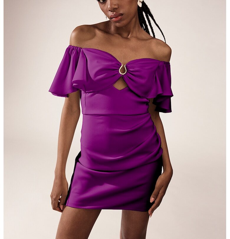 Рокля с голи рамене и отвор отпред - Виолетов Alina Cernatescu