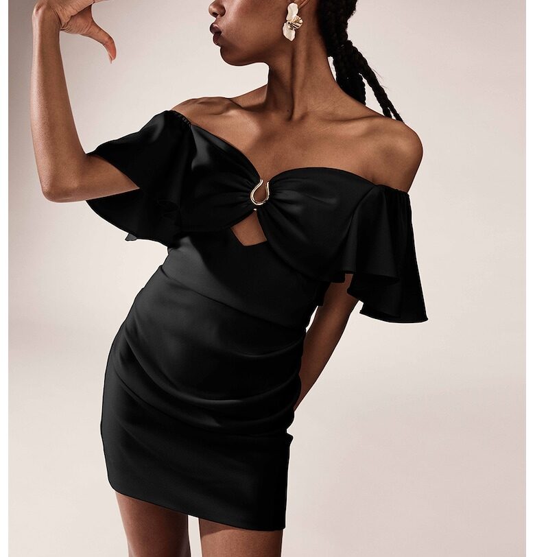 Рокля с голи рамене и отвор отпред - Черен Alina Cernatescu