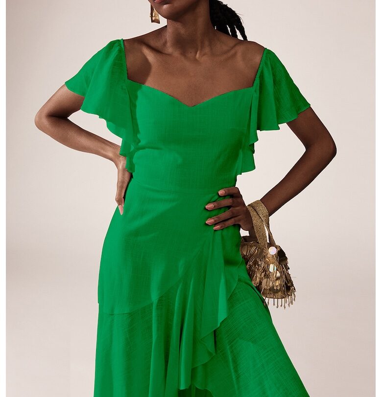 Рокля с голо рамо - Зелен Alina Cernatescu