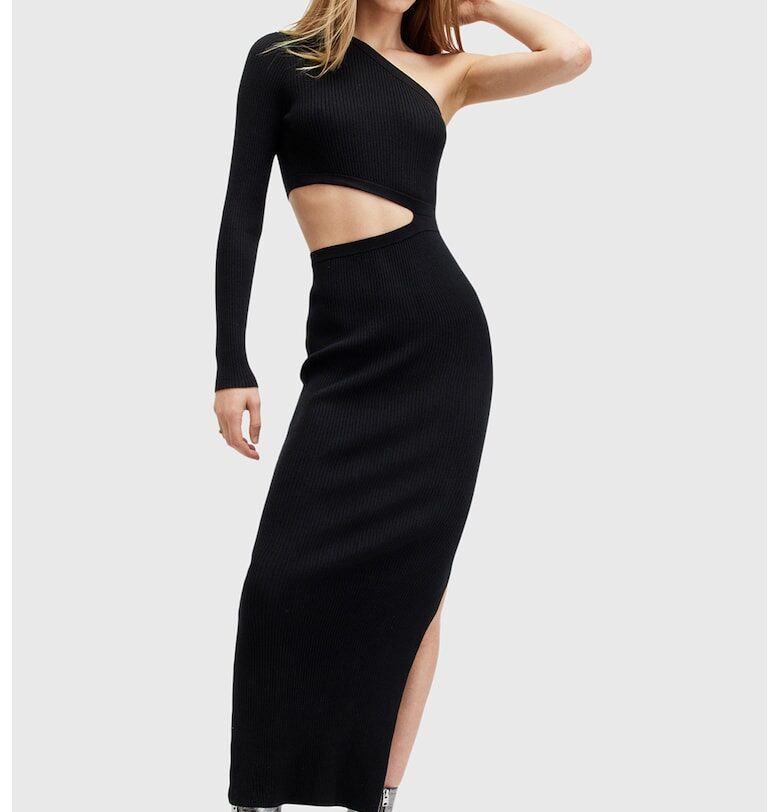 Рокля с голо рамо и отвор - Черен AllSaints