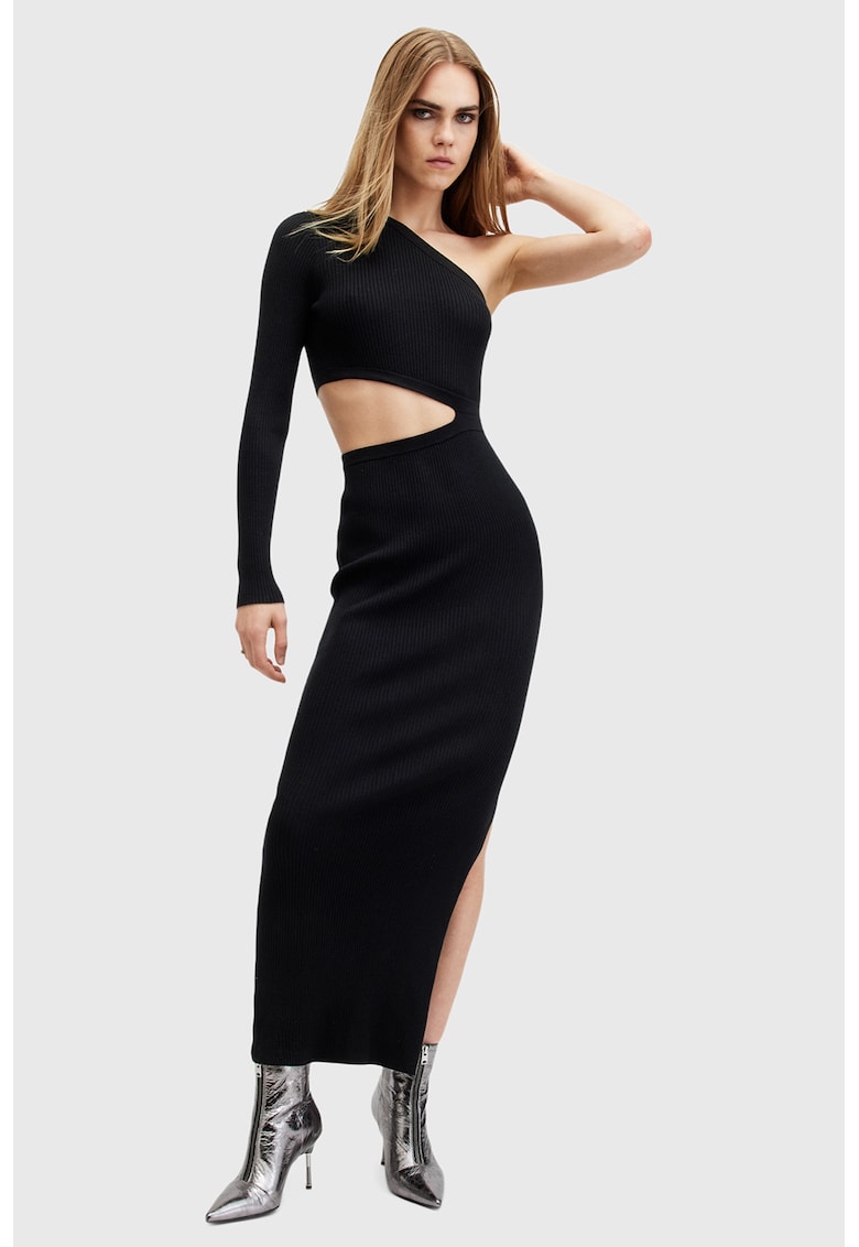 Рокля с голо рамо и отвор - Черен AllSaints