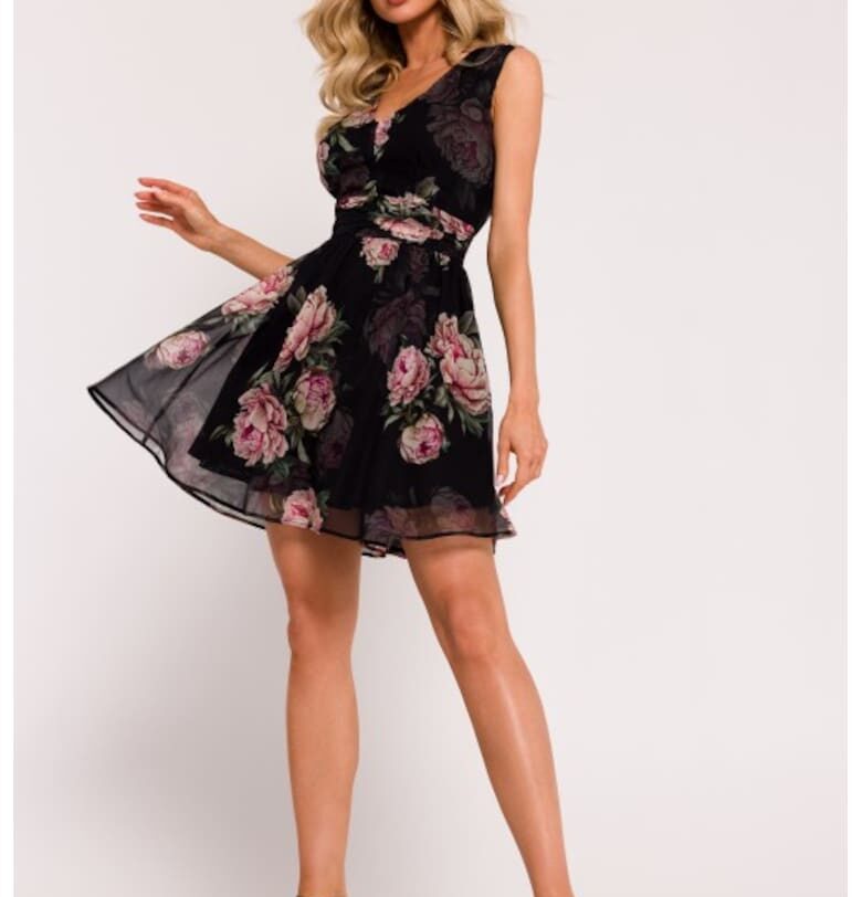 Рокля с деколте  Шифон - Мини - Черен MOE