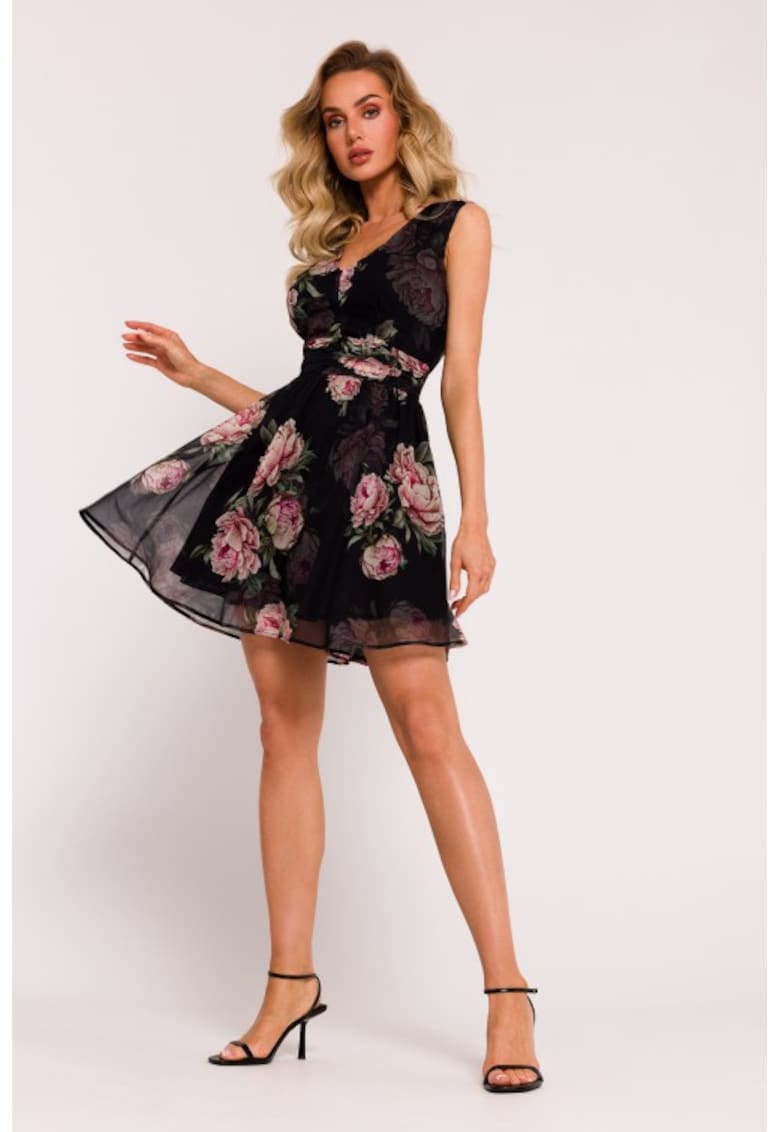 Рокля с деколте Шифон - Мини - Черен MOE