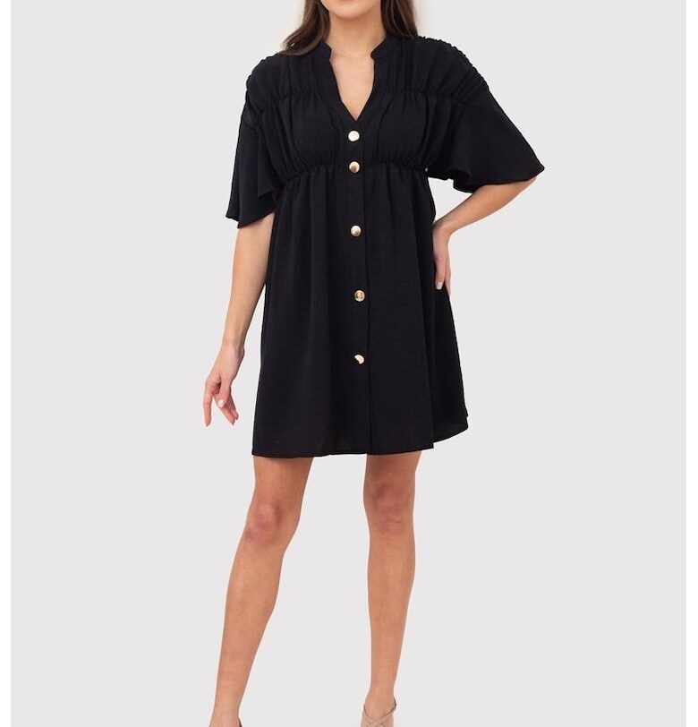 Рокля с деколте с копчета DA1757 - Черен Ax Paris