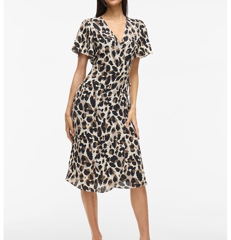 Рокля с деколте със застъпен дизайн - Черен/Светло бежово Vila