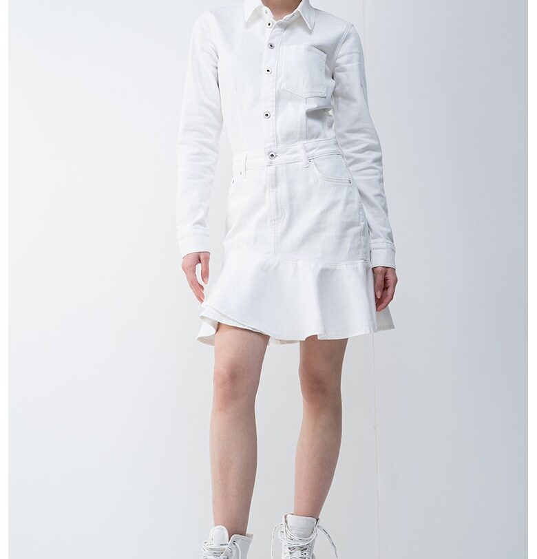 Рокля с деним от органичен памук - Мръснобял KARL LAGERFELD JEANS
