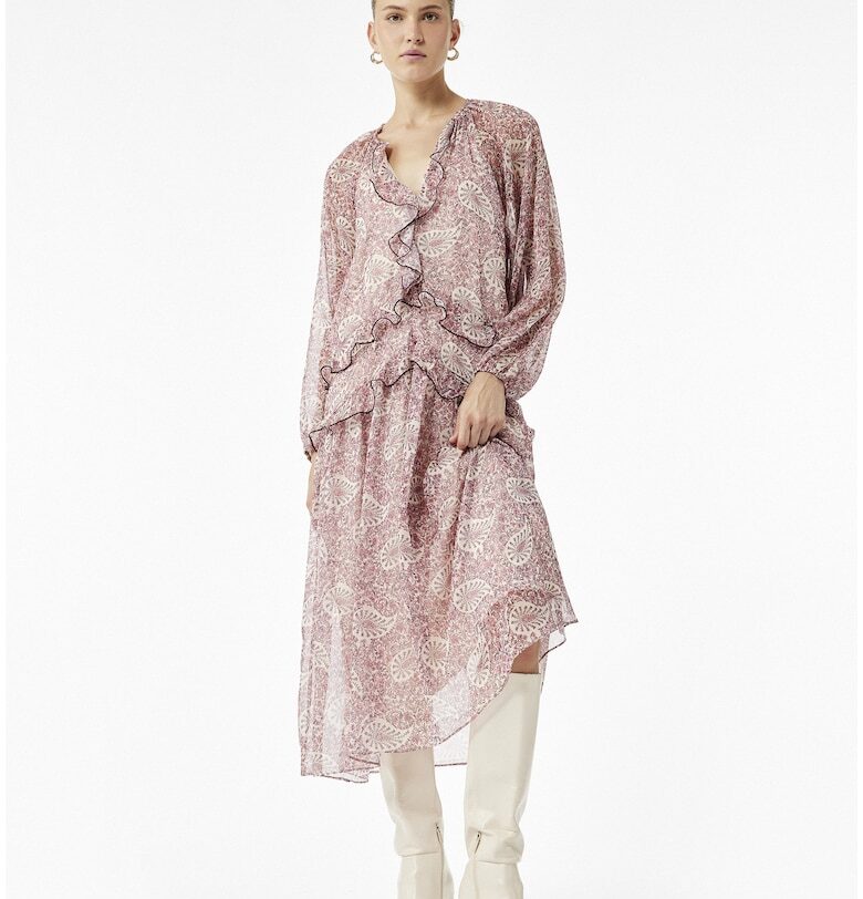 Рокля с десен и набирания - Розово KOTON