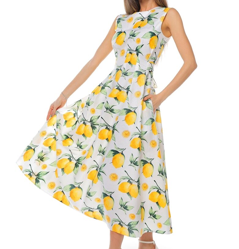 Рокля с джобове - Бял/Зелен/Жълт CAMISSI