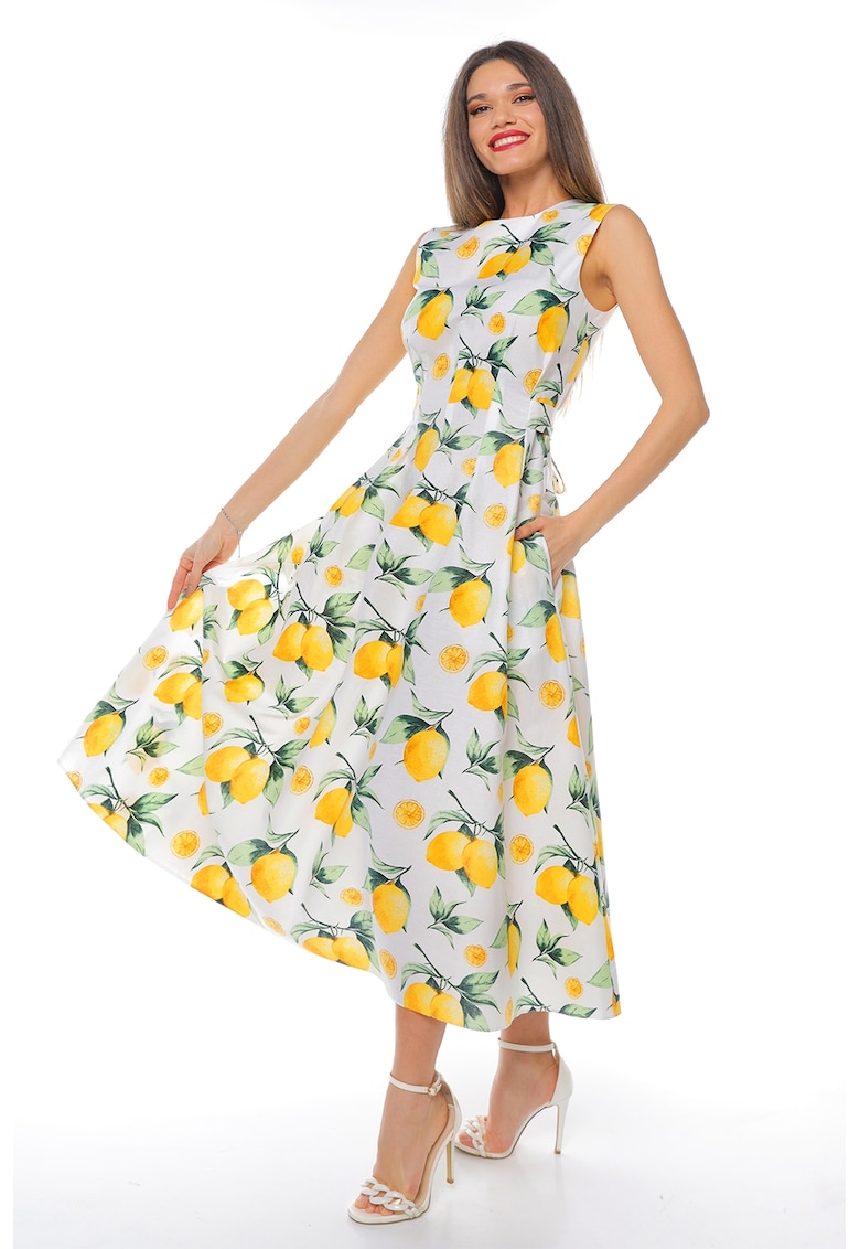 Рокля с джобове - Бял/Зелен/Жълт CAMISSI