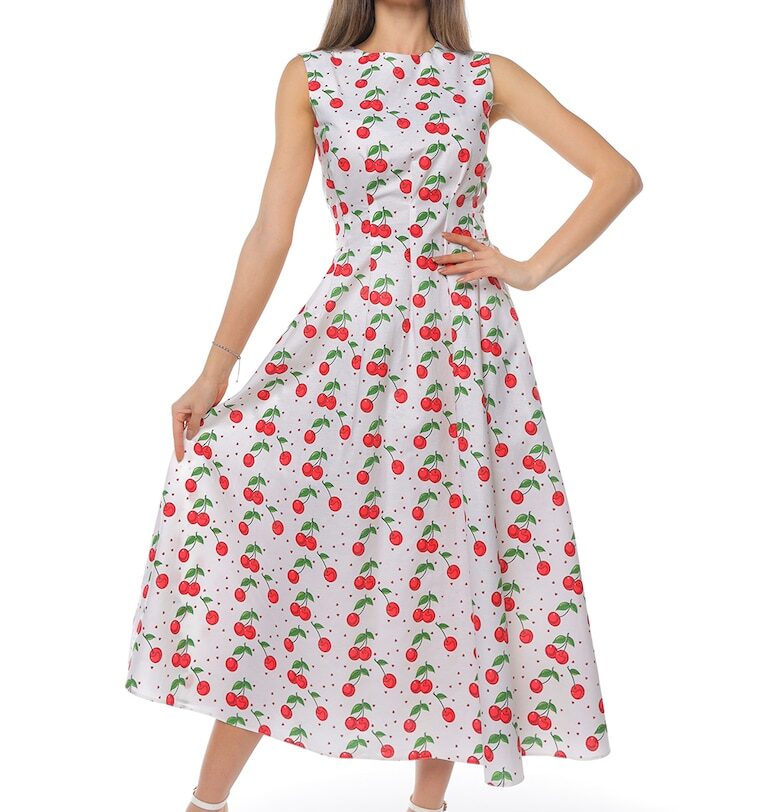 Рокля с джобове - Червен/Зелен/Мръснобял CAMISSI