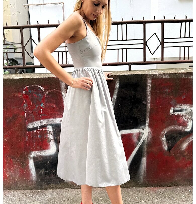 Рокля с джобове встрани - Светло сив Couture de Marie