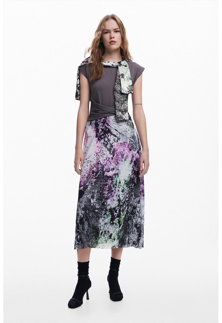 Рокля с дизайн 2 в 1 и къси ръкави - Виолетов/Тъмнозелен/Tъмносив DESIGUAL