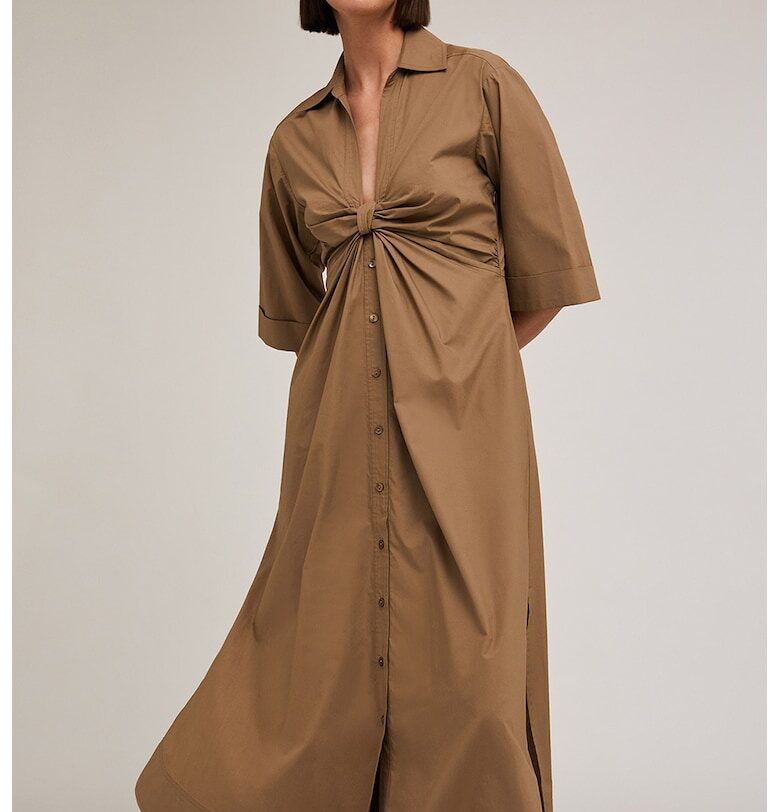 Рокля с дизайн на възел - Канелено кафяво Motivi