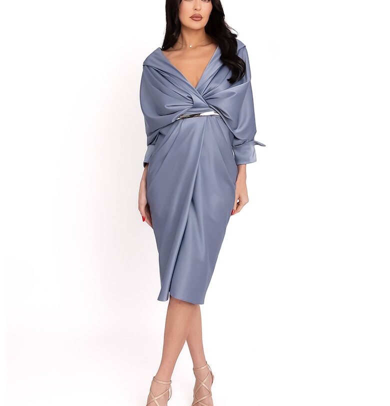 Рокля с драпиран дизайн и голи рамене - Пепеляво сиво Acob a porter