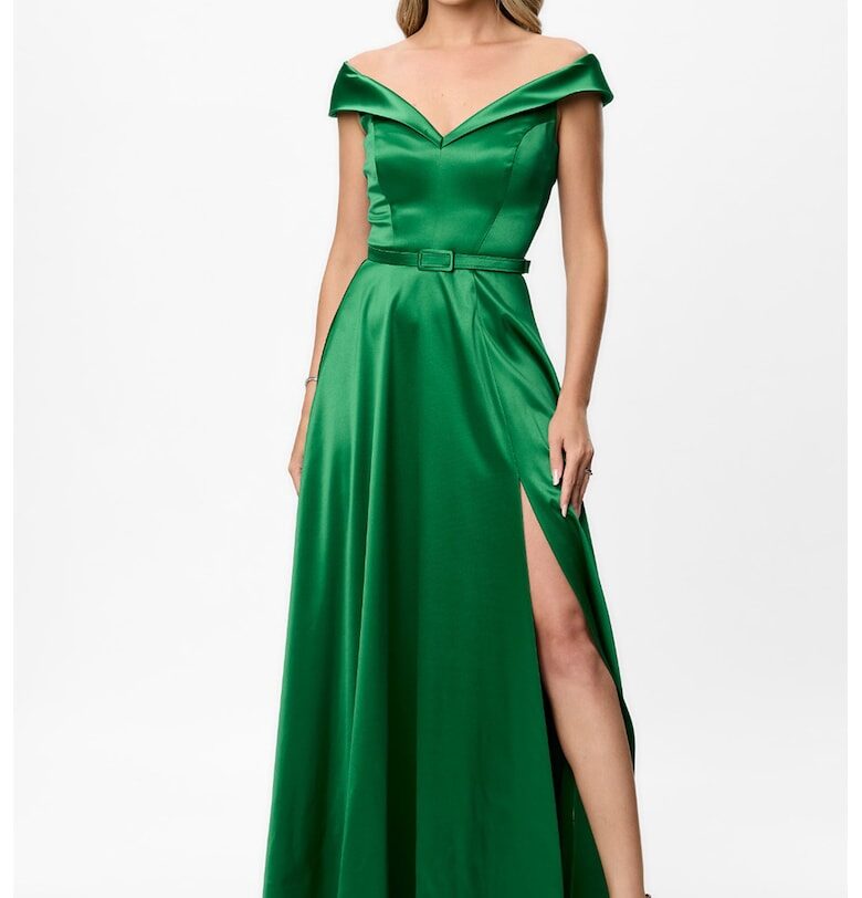 Рокля с дълбока цепка встрани и голо рамо - Зелен BAROCCA