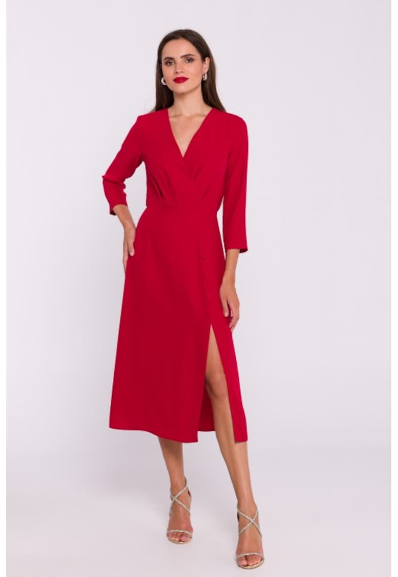 Рокля с дълбоко деколте и ниска цепка Червен Stylove