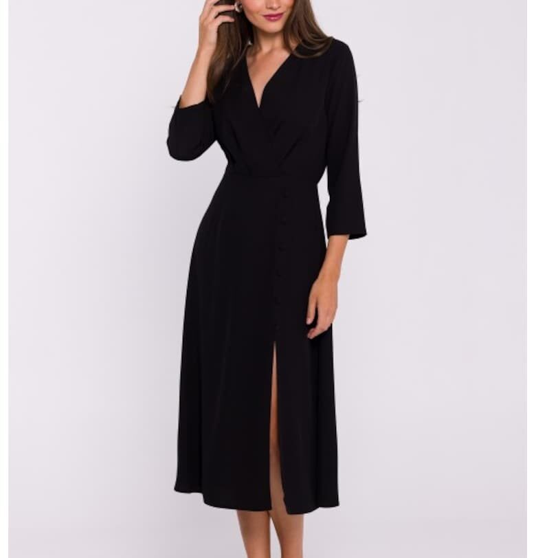 Рокля с дълбоко деколте и ниска цепка  Черен Stylove