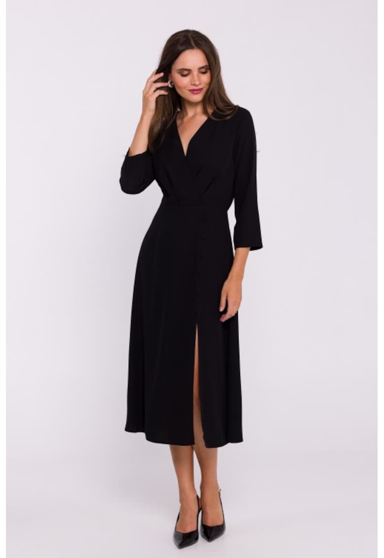 Рокля с дълбоко деколте и ниска цепка Черен Stylove