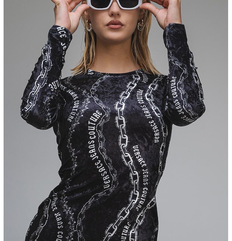 Рокля с дълги ръкави - Избеляло черно/Мръснобял Versace Jeans Couture