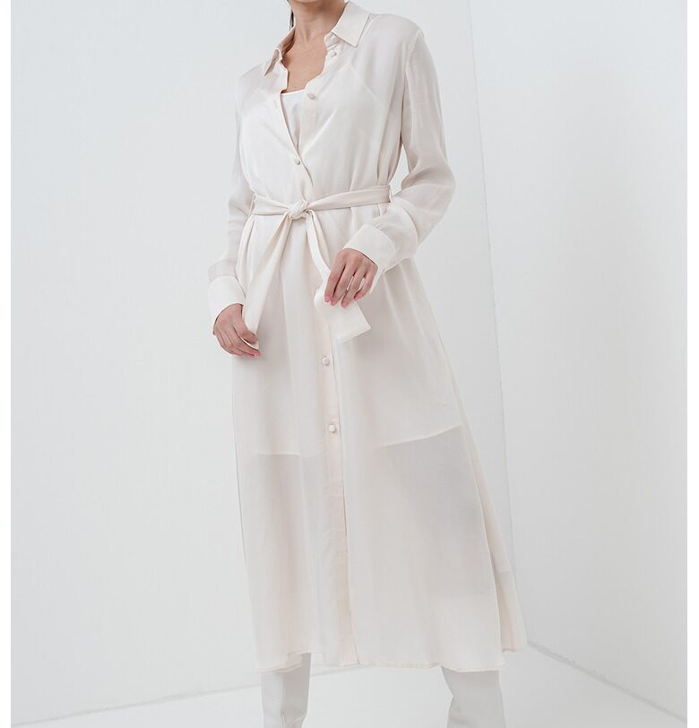 Рокля с дълги ръкави и връзка - Крем ARMANI EXCHANGE