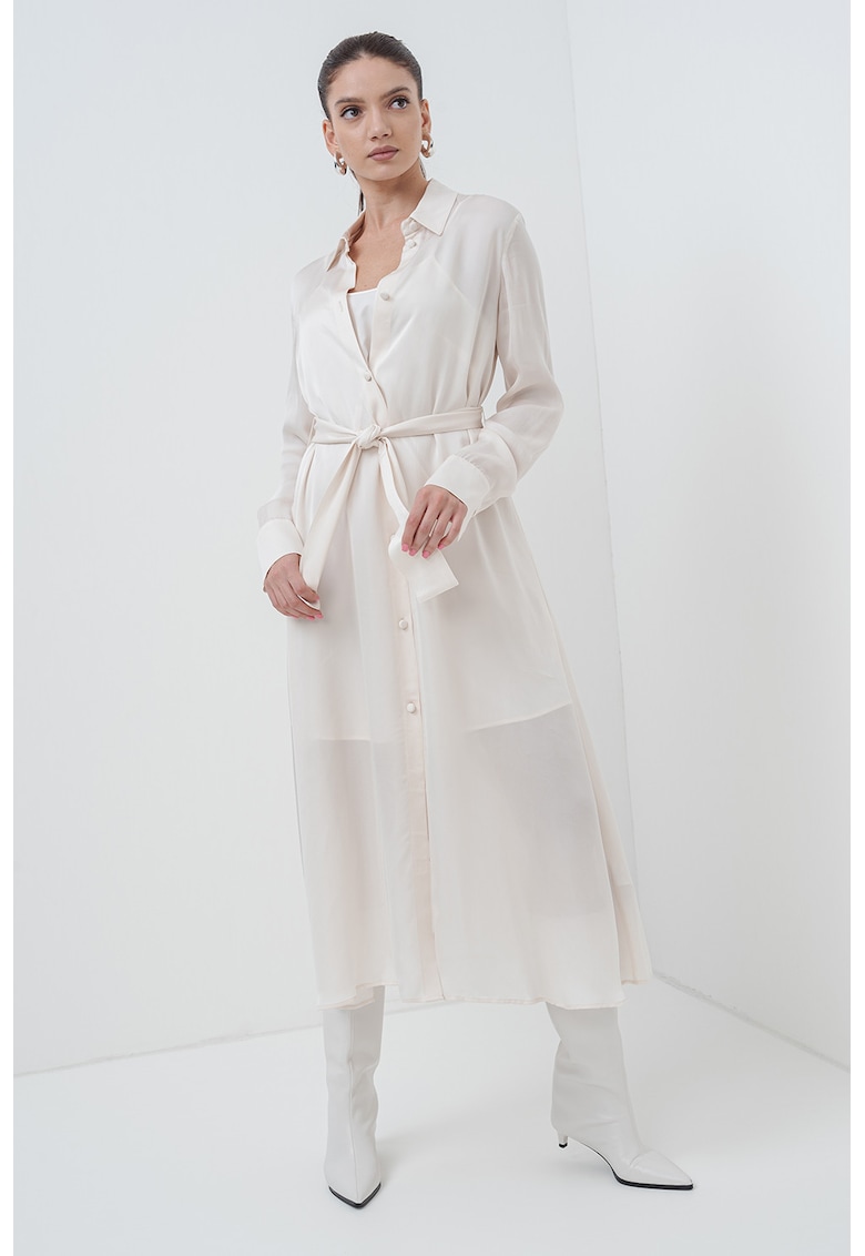 Рокля с дълги ръкави и връзка - Крем ARMANI EXCHANGE