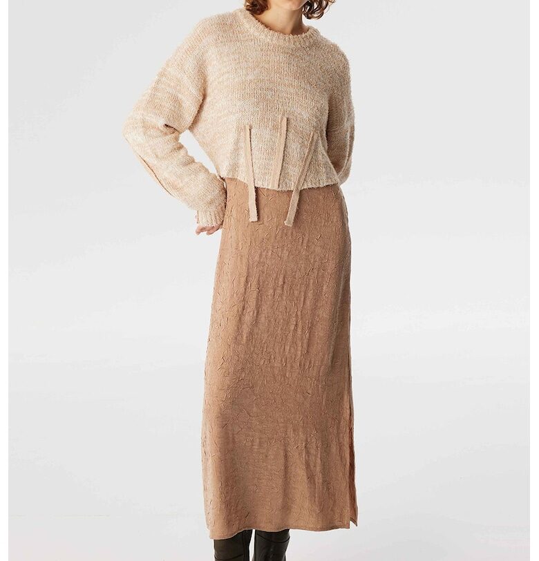 Рокля с дълги ръкави и дизайн 2 в 1 - Бежов TWIST