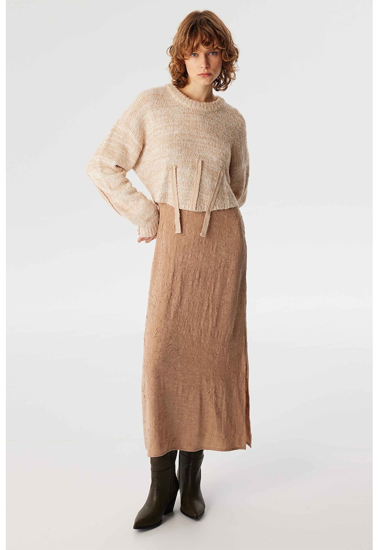 Рокля с дълги ръкави и дизайн 2 в 1 - Бежов TWIST