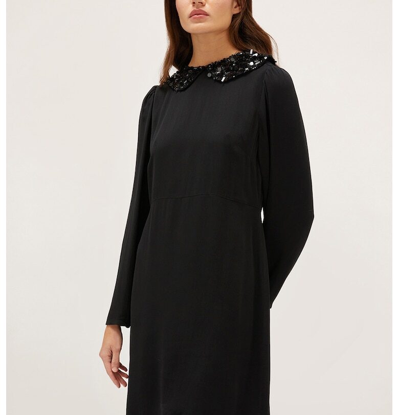 Рокля с дълги ръкави и пайети на яката - Черен Motivi