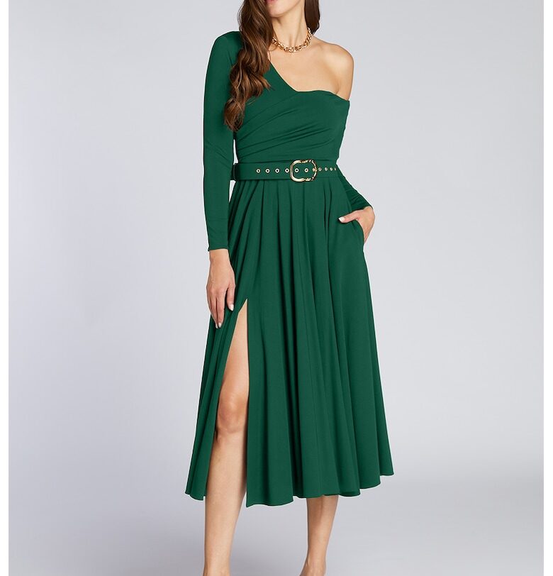 Рокля с едно рамо и странична цепка - Градински чай Alina Cernatescu