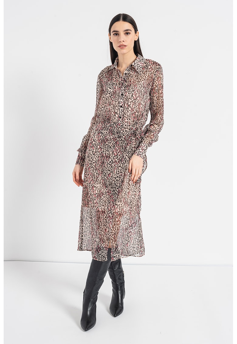 Рокля с животинска шарка - Черен/Бледо розово GUESS