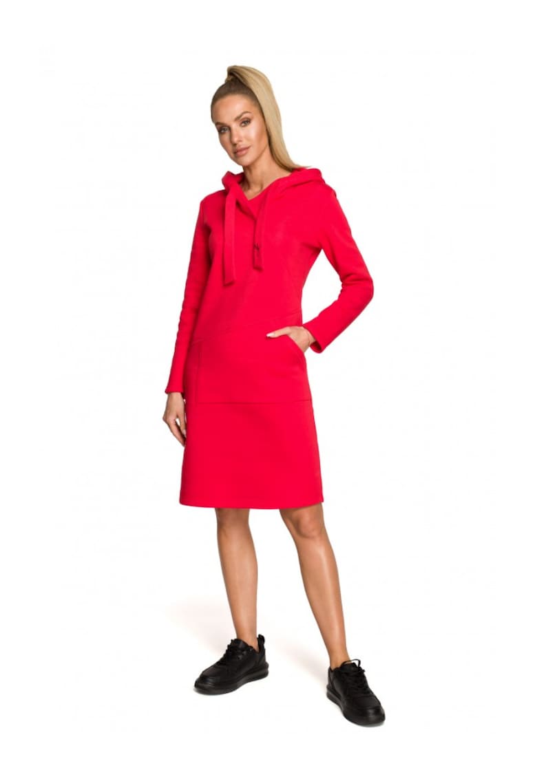 Рокля с качулка Памук - Екрю - Червен MOE