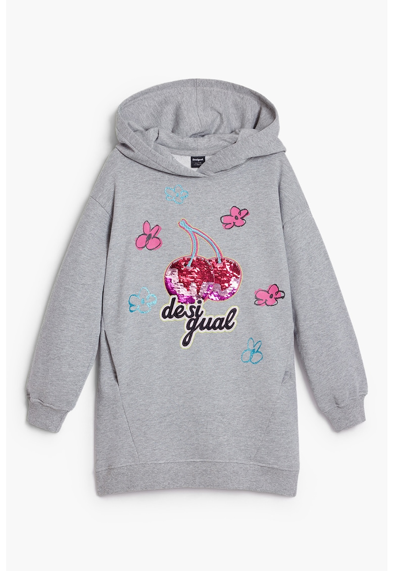 Рокля с качулка и десен - Светлосив меланж DESIGUAL