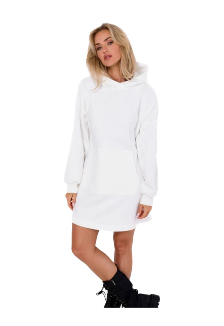 Рокля с качулка и кенгуру джоб - Бял MOE