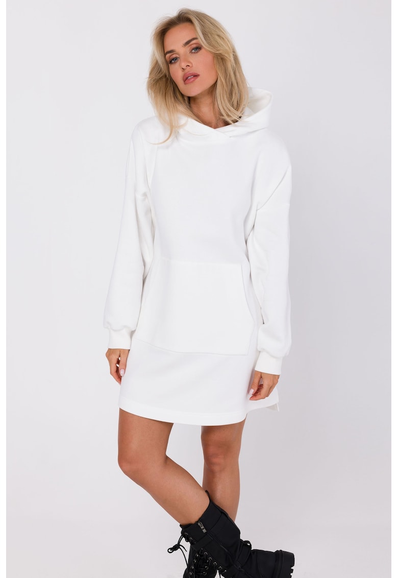 Рокля с качулка и кенгуру джоб - Екрю MOE