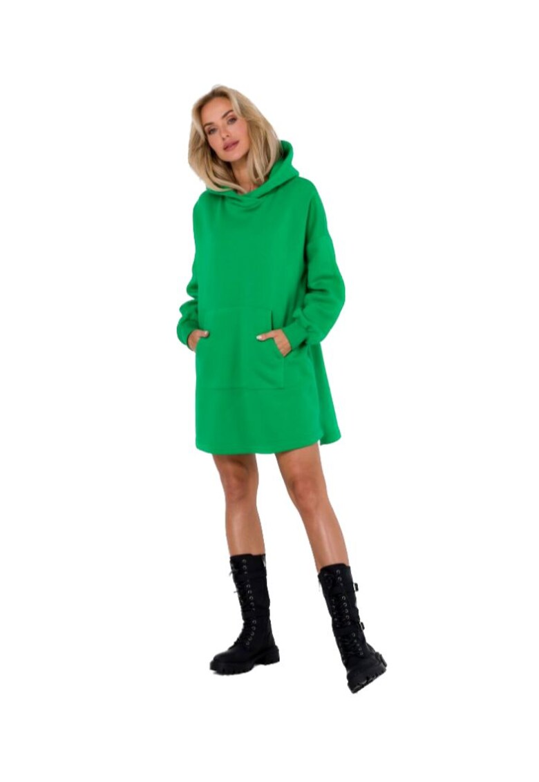 Рокля с качулка и кенгуру джоб - Зелен MOE