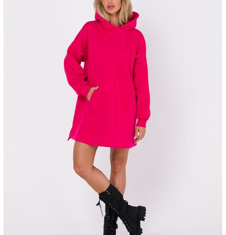 Рокля с качулка и кенгуру джоб - Розово MOE