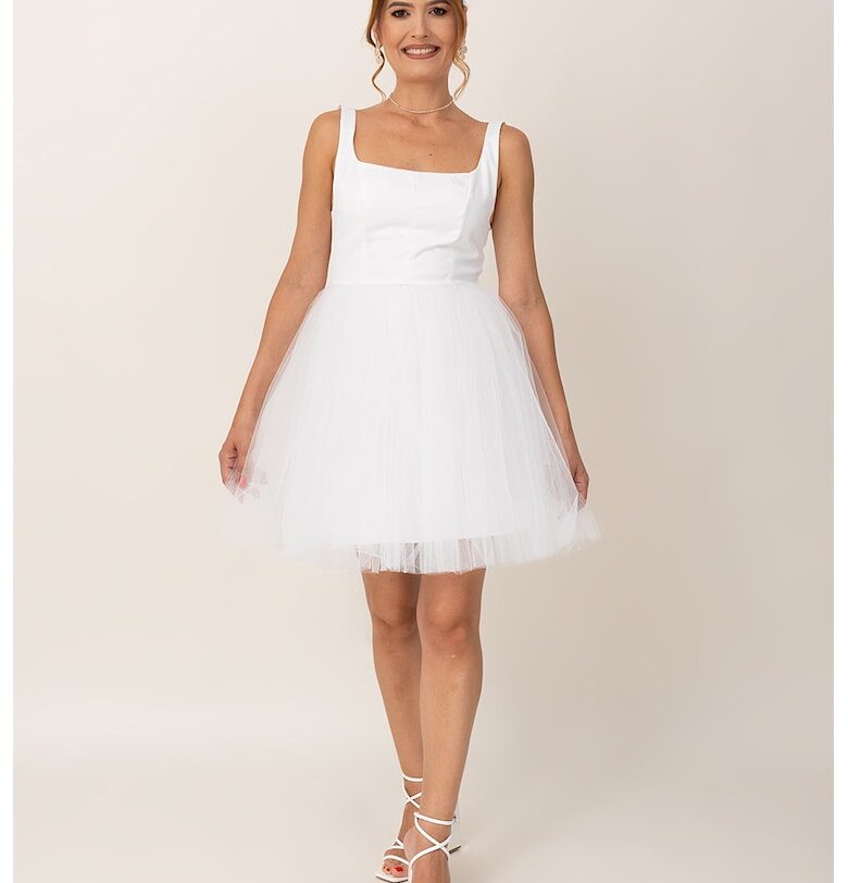 Рокля с квадратно деколте - Бял Ilona Andreoiu