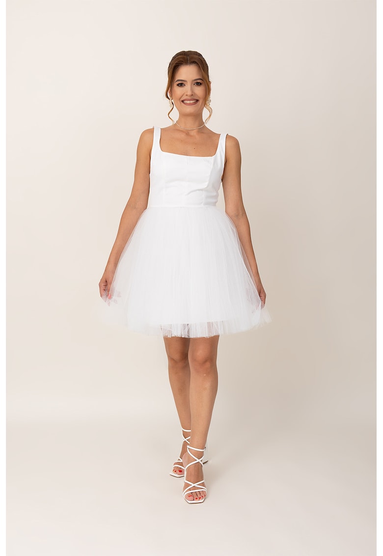 Рокля с квадратно деколте - Бял Ilona Andreoiu